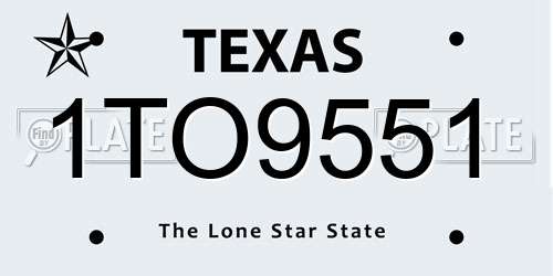 1TO9551 Texas License Plate