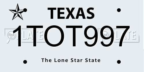 1TOT997 Texas License Plate