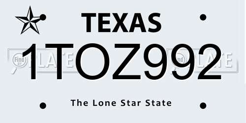 1TOZ992 Texas License Plate