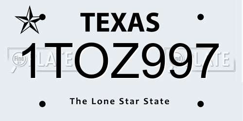 1TOZ997 Texas License Plate
