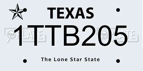 1TTB205 Texas License Plate