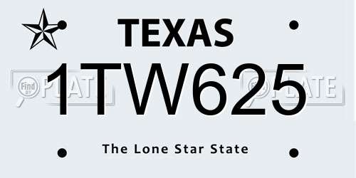 1TW625 Texas License Plate