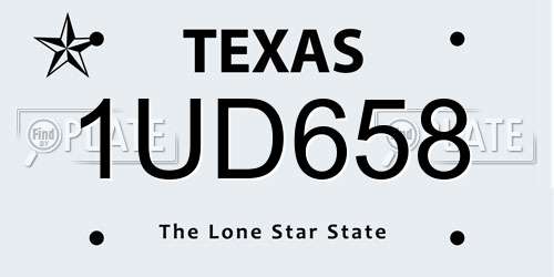 1UD658 Texas License Plate