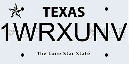 1WRXUNV Texas License Plate