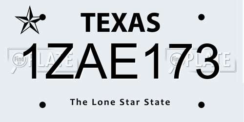 1ZAE173 Texas License Plate