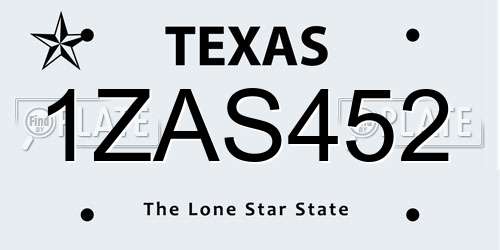1ZAS452 Texas License Plate