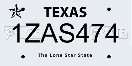 1ZAS474 Texas License Plate