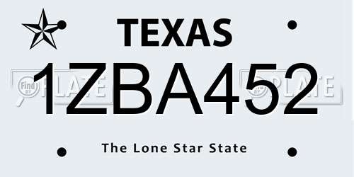 1ZBA452 Texas License Plate
