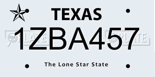 1ZBA457 Texas License Plate