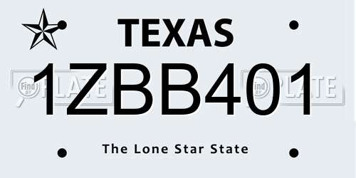 1ZBB401 Texas License Plate