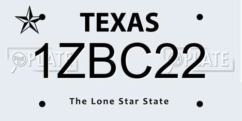 1ZBC22 Texas License Plate