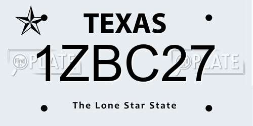1ZBC27 Texas License Plate
