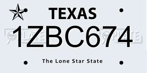 1ZBC674 Texas License Plate