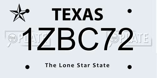 1ZBC72 Texas License Plate