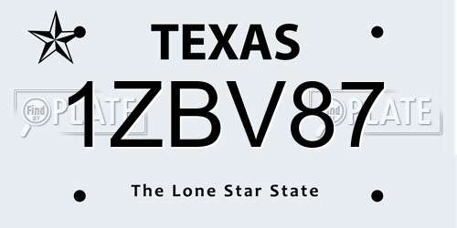 1ZBV87 Texas License Plate
