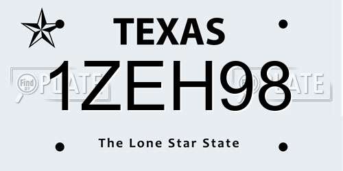 1ZEH98 Texas License Plate