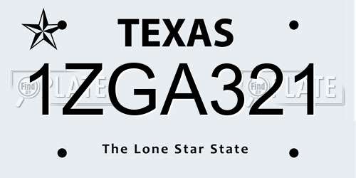 1ZGA321 Texas License Plate