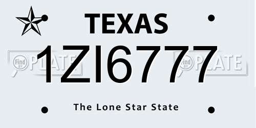 1ZI6777 Texas License Plate