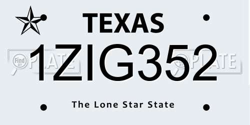 1ZIG352 Texas License Plate