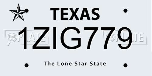 1ZIG779 Texas License Plate