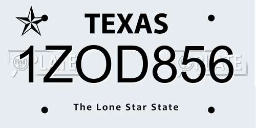 1ZOD856 Texas License Plate