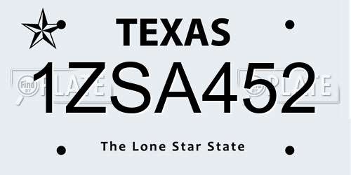 1ZSA452 Texas License Plate