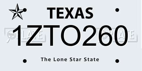 1ZTO260 Texas License Plate