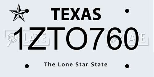 1ZTO760 Texas License Plate