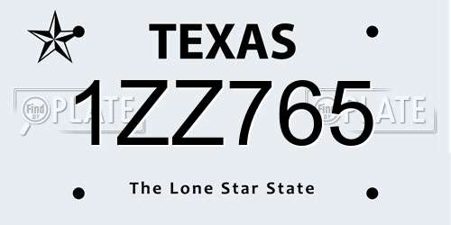 1ZZ765 Texas License Plate