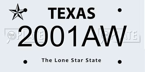 2001AW Texas License Plate