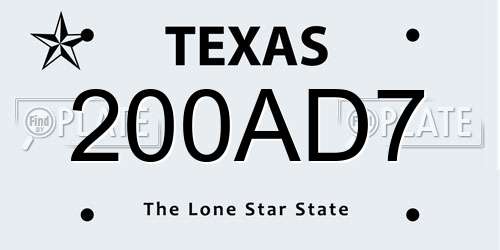 200AD7 Texas License Plate