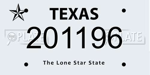 201196 Texas License Plate