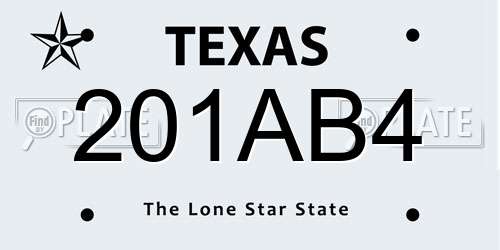 201AB4 Texas License Plate