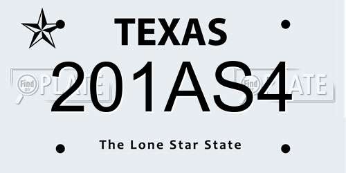 201AS4 Texas License Plate