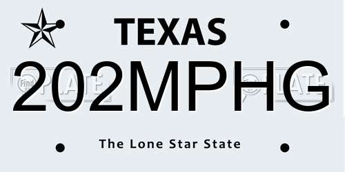 202MPHG Texas License Plate