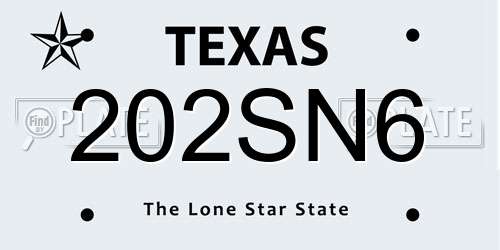 202SN6 Texas License Plate