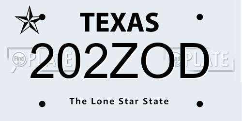 202ZOD Texas License Plate