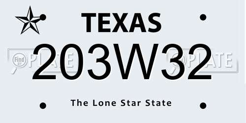203W32 Texas License Plate