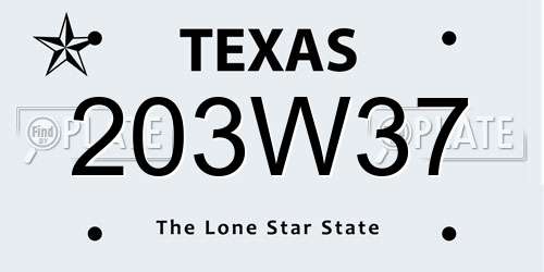203W37 Texas License Plate
