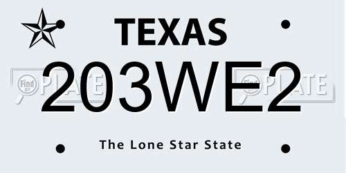 203WE2 Texas License Plate