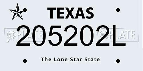 205202L Texas License Plate