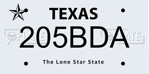 205BDA Texas License Plate