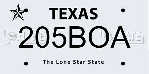 205BOA Texas License Plate