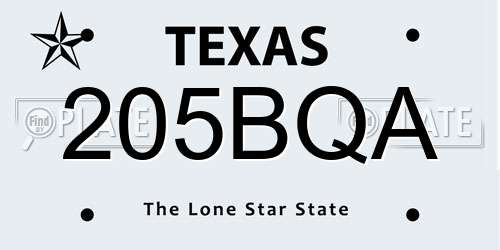 205BQA Texas License Plate