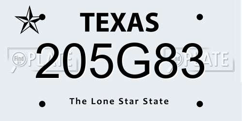 205G83 Texas License Plate