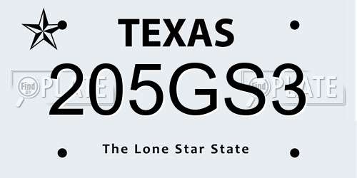 205GS3 Texas License Plate