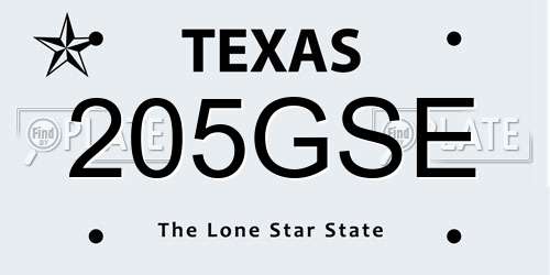 205GSE Texas License Plate