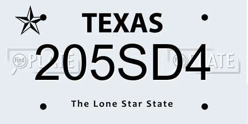 205SD4 Texas License Plate