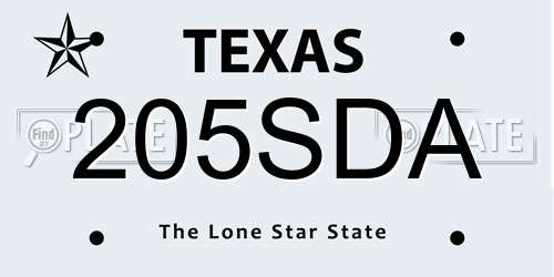 205SDA Texas License Plate