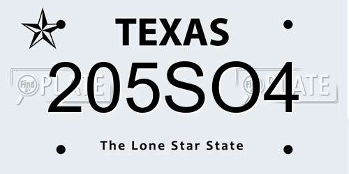 205SO4 Texas License Plate
